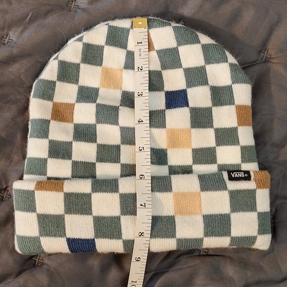 Vans Checkerboard Beanie UNISEX OS Green Tan White Acrylic Skater Streetwear - Picture 5 of 7